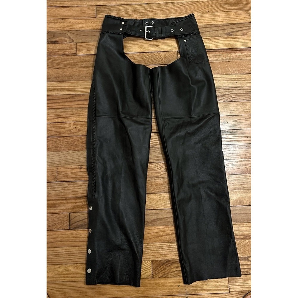 Women's Black Size Large HOT LEATHERS LEATHER MOTORCYCLE CHAPS Zippers Snaps